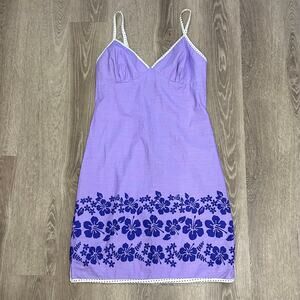 Roxy Quiksilver Vintage Purple Floral Slip Dress Made in USA Y2K L